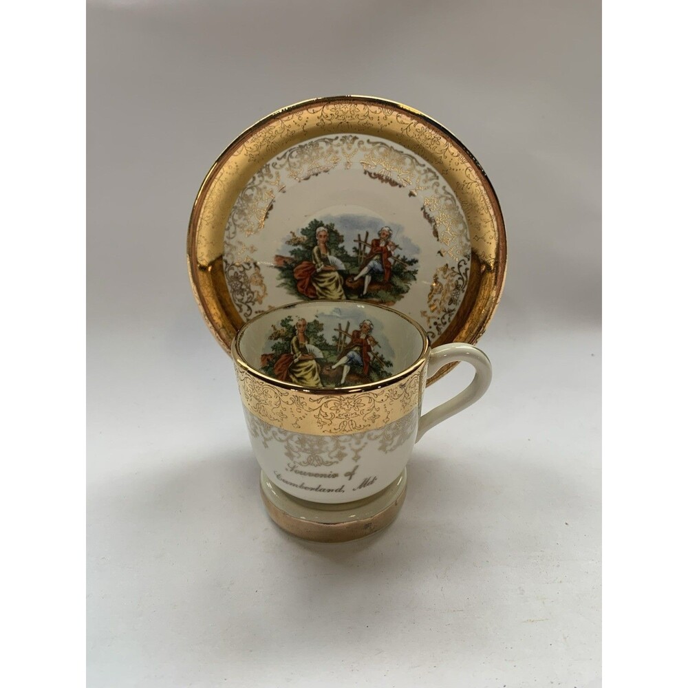 Vintage Cup & Saucer Set Sabin 22K souvenir of Cumberland Maryland